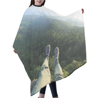 Personality  Woman Sitting On Edge Of Mountain  Hair Cutting Cape