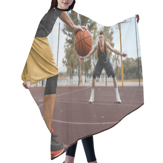 Personality  Two Basketball Players Work Out Tactics On Outdoor Court. Male Athletes In Sportswear Play The Game On Streetball Training Hair Cutting Cape
