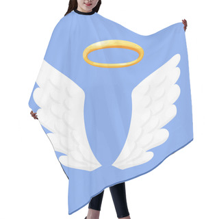 Personality  Angel Wings White With Halo, Nimbus In Cartoon Style Isolated On Blue Background, Design Element For Decoration. Vector Illustration Hair Cutting Cape
