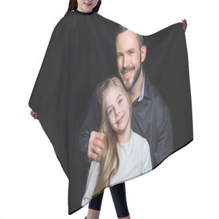 Personality  Smiling Father And Daughter  Hair Cutting Cape