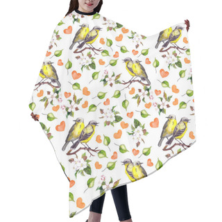 Personality  Seamless Valentine Day Design - Bird Couple With Flowers And Hearts Hair Cutting Cape