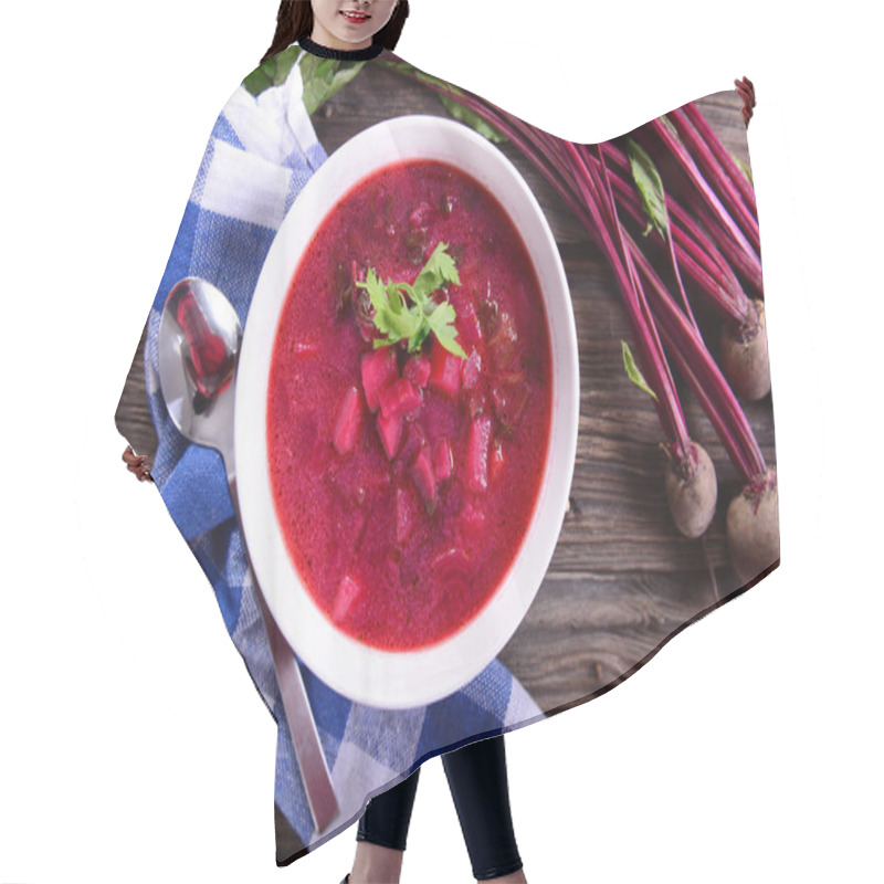 Personality  Delicious Homemade Beetroot Soup In Bowl Hair Cutting Cape