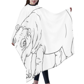 Personality  Hand Drawing Outline Illustration Of Hippo Hair Cutting Cape
