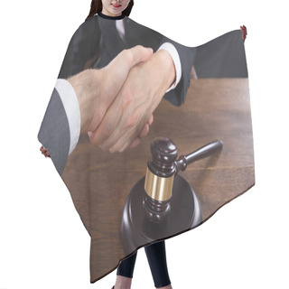 Personality  Client And Judge Shaking Hands Hair Cutting Cape