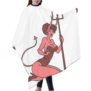 Personality  Tattoo In Traditional Style Of A Pinup Devil Girl Hair Cutting Cape