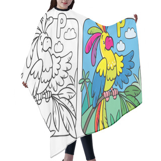 Personality  Coloring Book Of Funny Parrot. Alphabet P Hair Cutting Cape