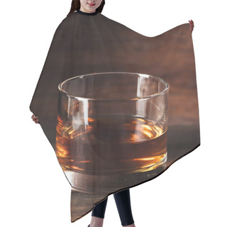 Personality  Close-up View Of Glass Of Luxury Amber Alcohol On Wooden Table Hair Cutting Cape