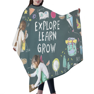 Personality  Two Little Girls Drawing And Writing Hair Cutting Cape