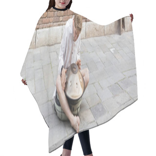 Personality  Musician Playing Hang Near Hat On Sidewalk In Venice, Banner  Hair Cutting Cape