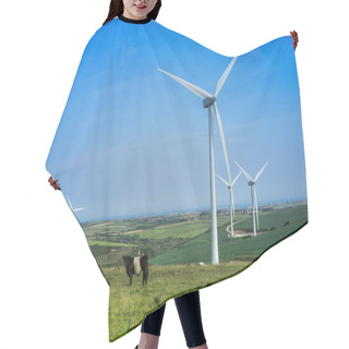 Personality  Cows Grazing Below Wind Turbines Hair Cutting Cape