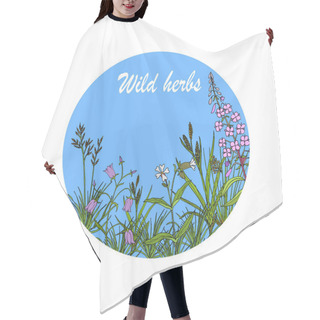 Personality  Floral Background With Hand Drawn Wild Flowers, Herbs And Grasses Hair Cutting Cape