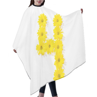 Personality  Top View Of Yellow Daisies Arranged In Number 4 On White Background Hair Cutting Cape
