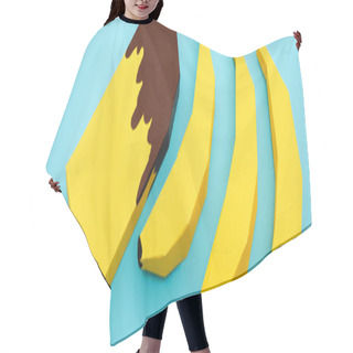Personality  Top View Of Paper Yellow Bananas And Ice Cream On Blue Background, Panoramic Shot Hair Cutting Cape