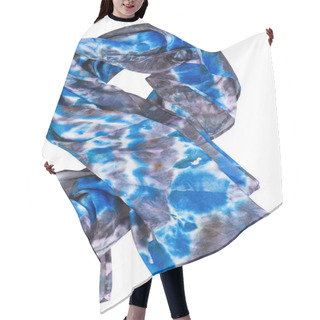 Personality  Wrapped Silk Scarf With Abstract Blue Pattern Hair Cutting Cape