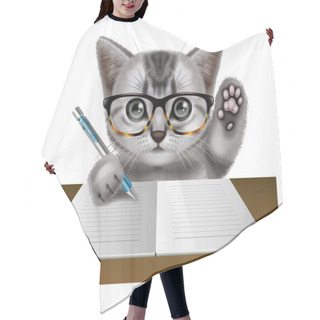 Personality  Illustration Of Short Hair Cat.  Kitten To Raise The Hand. Hair Cutting Cape