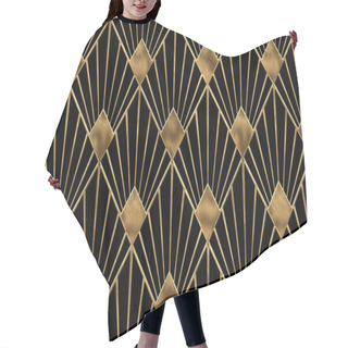 Personality  Seamless Golden Art Deco Diamond Palm Fan Or Shell Line Pattern. Vintage 1920 Geometric Gold Plated Relief Sculpture On Dark Black Background. Modern Elegant Metallic Luxury Backdrop. 3D Rendering Hair Cutting Cape