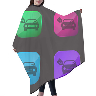 Personality  Brand New Car With Dollar Price Tag Four Color Glass Button Icon Hair Cutting Cape