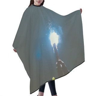Personality  Cropped View Of Male Hand With Smoke Bomb At Night Hair Cutting Cape