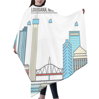 Personality  Louisiana, New Orleans.City Skyline: Architecture, Buildings, Streets, Silhouette, Landscape, Panorama, Landmarks, Icons. Editable Strokes. Flat Design Line Vector Illustration Concept. Hair Cutting Cape