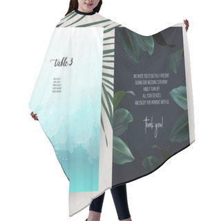 Personality  Teal Blue Watercolor And Dark Tropical Leaves Vector Design Hair Cutting Cape