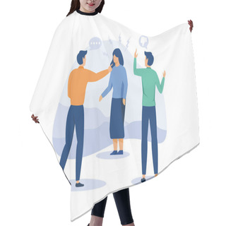 Personality  Bullying Attack Concept, Flat Vector Illustration. Aggression And Humiliation Victim With Pointing Fingers Symbolism. Social Violence Problem. School Or Workplace Verbal Or Physical Abuse. Hair Cutting Cape