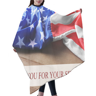 Personality  Text THANK YOU FOR YOUR SERVICE And USA Flag On Wooden Background Hair Cutting Cape