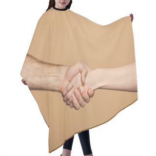 Personality  Cropped View Of Man And Woman Holding Hands Isolated On Beige Hair Cutting Cape