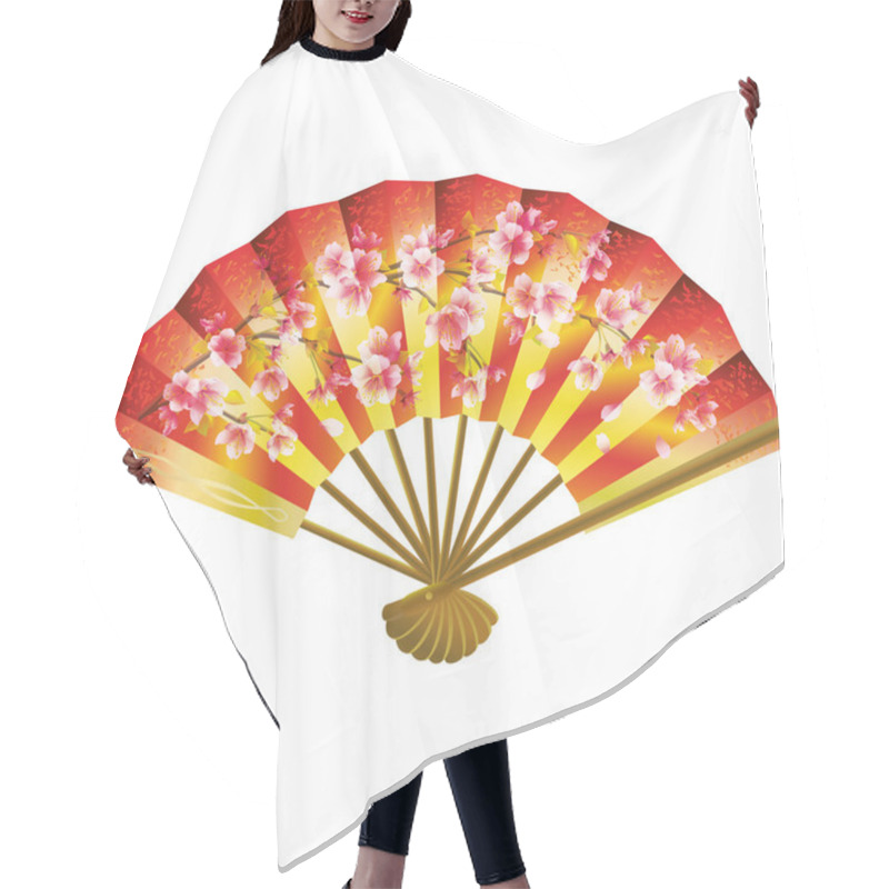 Personality  Japanese fan over white hair cutting cape