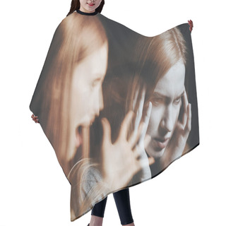 Personality  Girl With Schizophrenia Covering Ears Hair Cutting Cape