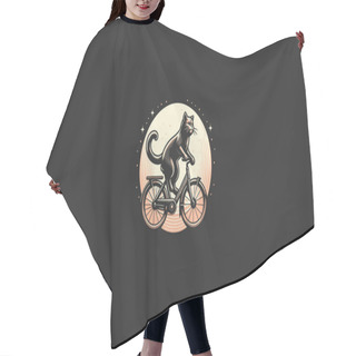 Personality  Cat Riding Bicycle On Moon Vector Logo Design Hair Cutting Cape