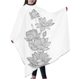 Personality  Engraving Hand Drawn Illustration Of Lotus Flower Bouquet Hair Cutting Cape