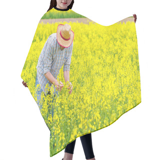 Personality  Farmer Standing In Oilseed Rapeseed Cultivated Agricultural Fiel Hair Cutting Cape