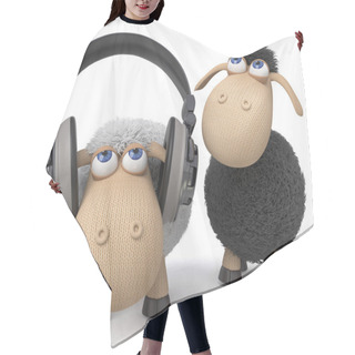 Personality  3d Illustration Sheep Listen To The Music Hair Cutting Cape
