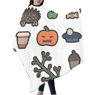 Personality  Illustration With Halloween Pumpkin And Fall Season Icons On White  Hair Cutting Cape