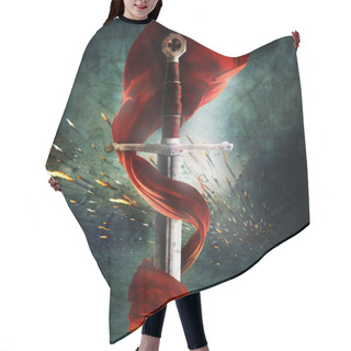 Personality  A Sword With A Red Flag Hair Cutting Cape
