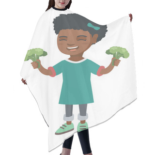Personality  Little African Girl Laughing And Holding Broccoli Hair Cutting Cape