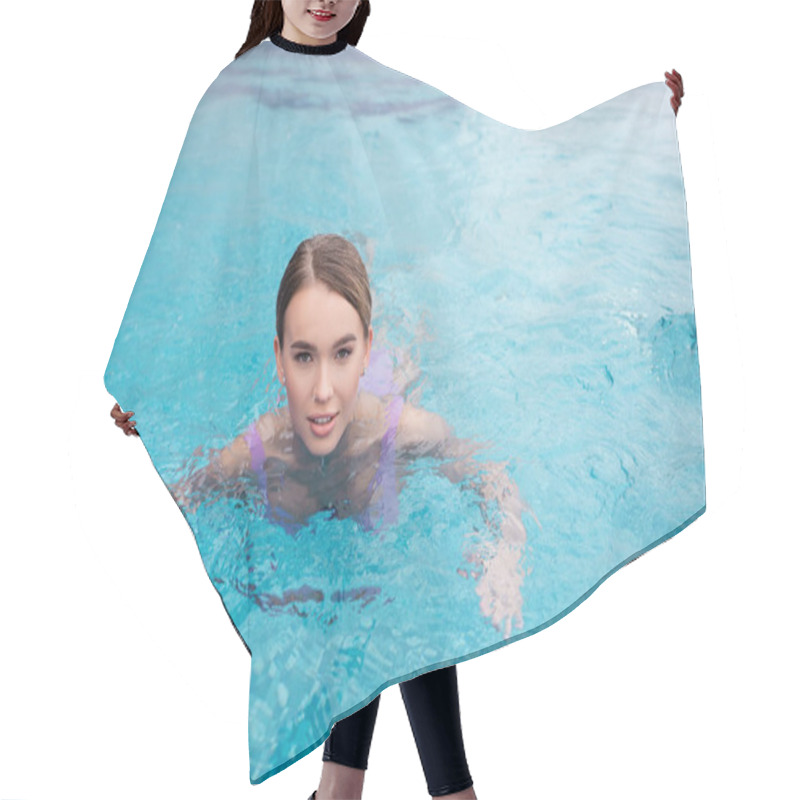 Personality  Young Woman Swimming In Water Of Hot Spring Pool Hair Cutting Cape