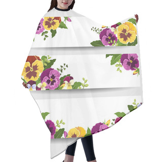 Personality  Banners With Colorful Pansy Flowers. Vector Illustration. Hair Cutting Cape