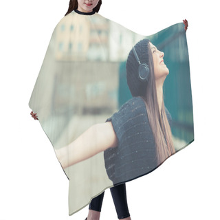 Personality  Crazy Brunette Woman Listening Music Hair Cutting Cape
