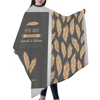 Personality  Vintage Template With Golden Feathers Hair Cutting Cape