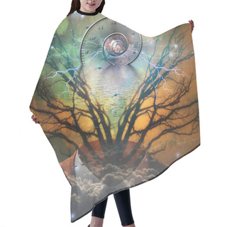 Personality  Surreal Artisitc Image With Time Spiral Hair Cutting Cape