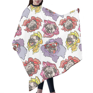 Personality  Dog. Pug. Flower. Seamless Vector Pattern (background). Hair Cutting Cape