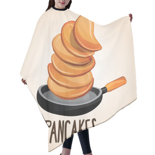 Personality  Cartoon Pancakes On A Pan For Breakfast. Hair Cutting Cape