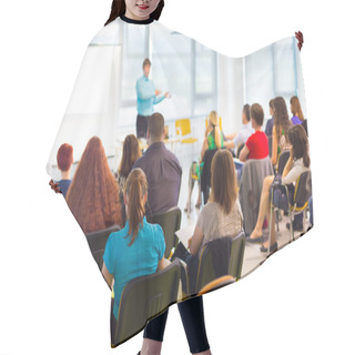 Personality  Speaker At Business Convention And Presentation. Hair Cutting Cape