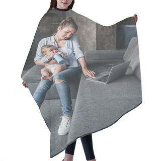 Personality  Mother With Her Son Remote Working  Hair Cutting Cape
