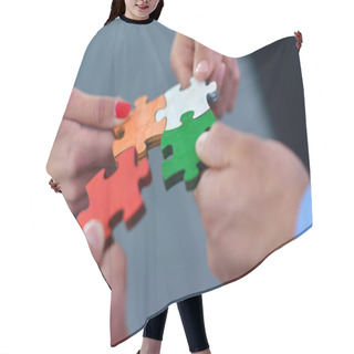 Personality  Group Of Business People Assembling Jigsaw Puzzle Hair Cutting Cape