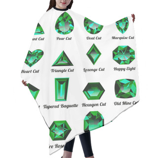 Personality  Set Of Realistic Green Emeralds With Complex Cuts Hair Cutting Cape