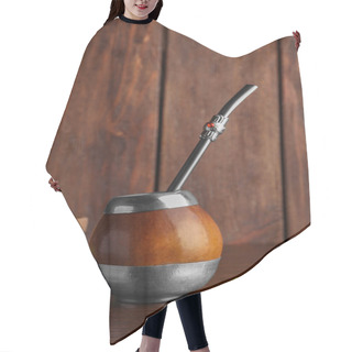 Personality  Calabash With Mate Tea And Bombilla On Wooden Table Hair Cutting Cape