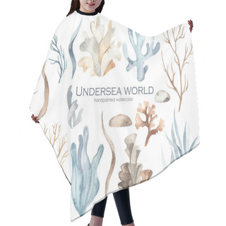 Personality  Watercolor Set Underwater World With Seaweed, Corals, Grass, Stones Hair Cutting Cape