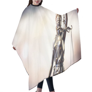 Personality  Statue Of Lady Justice On Blurred Background Hair Cutting Cape